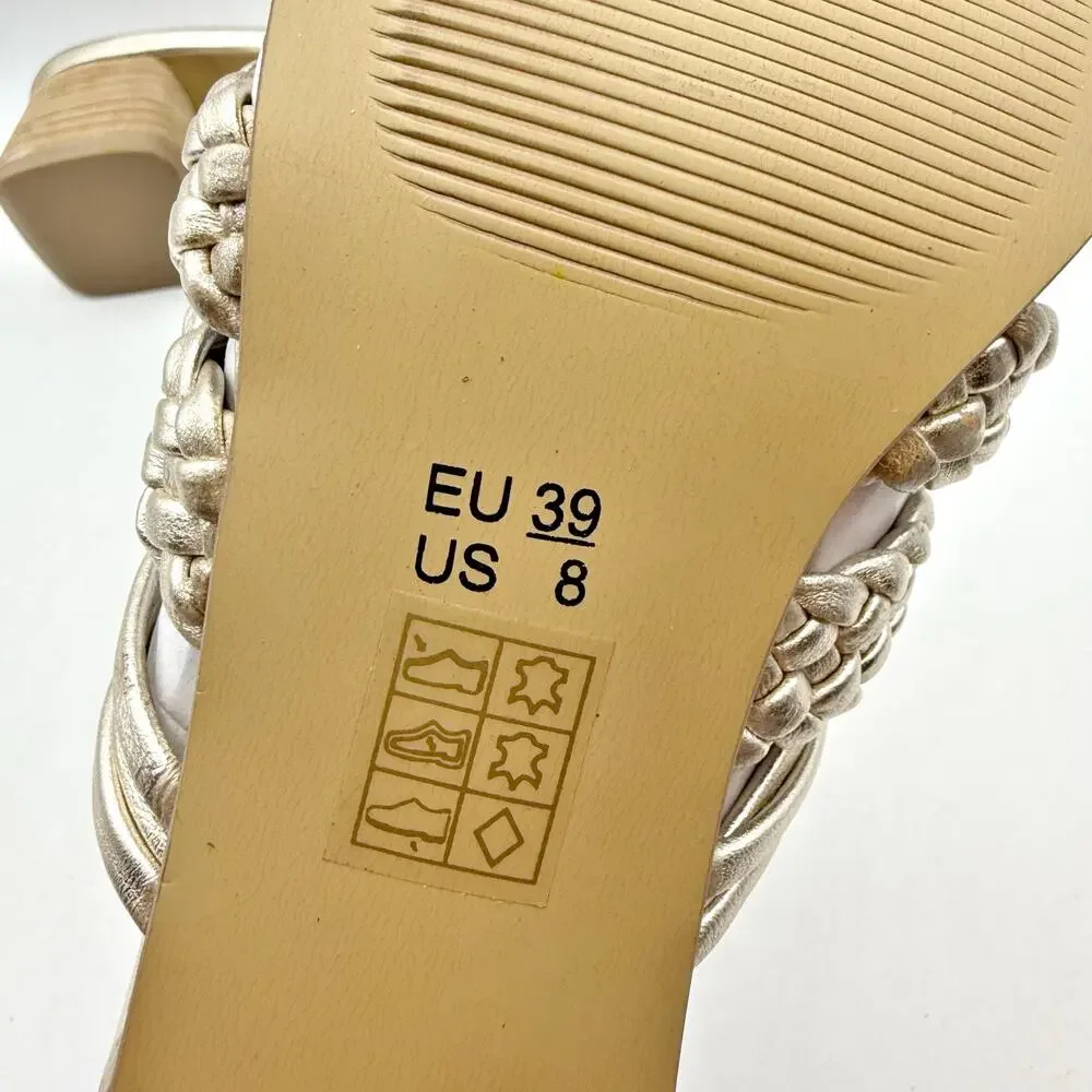 Salt + Umber Womens Riviera Braided Slide Heel Sandals EU 39 US 8 Gold EUC